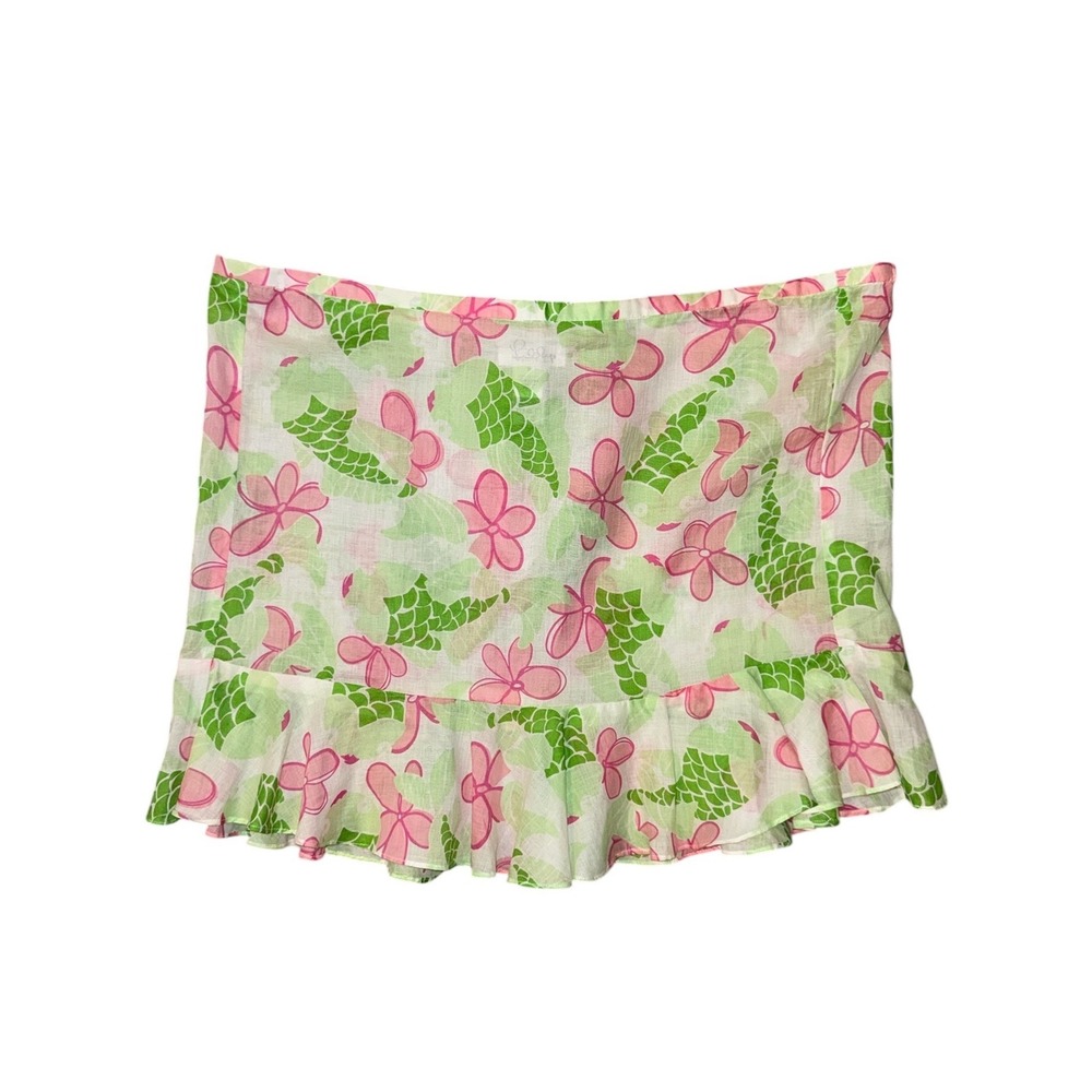 Lilly Pulitzer Mini Skirt Womens Small Pink Green Ruffle Floral Mermaid